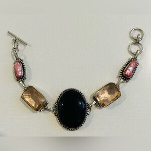 Elegant 925 Silver, Black Onyx, Coral and Citrine Stone Bracelet
